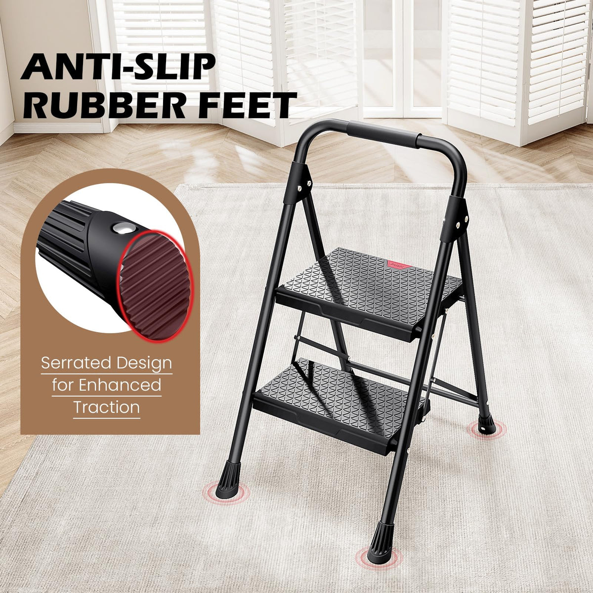 2-Step Folding Steel Step Stool with Handrail D24594