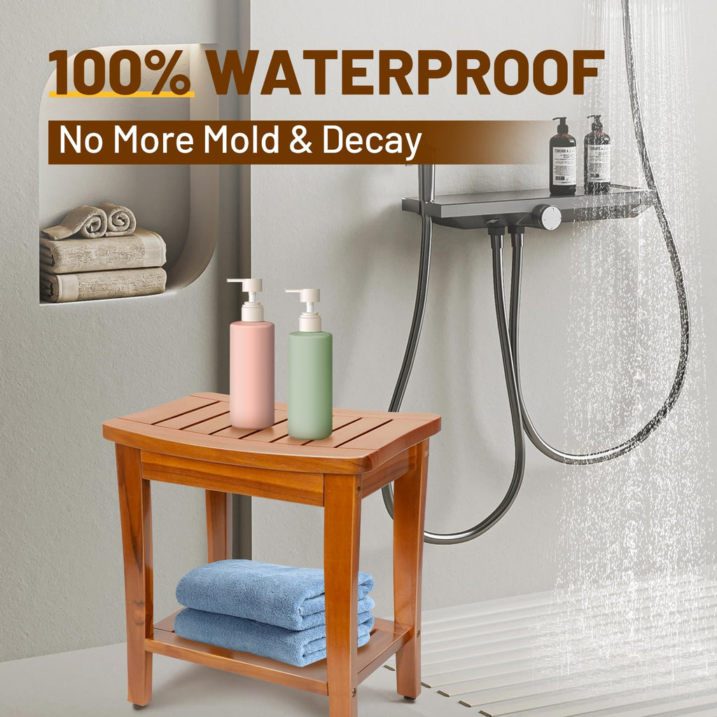 16" Teak Shower Bench with Shelf V47592