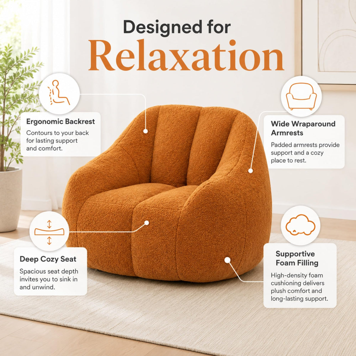Yellow Memory Foam Bean Bag Chair A79675