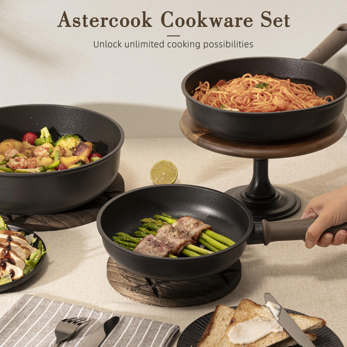 19 Pcs Non Stick Black Titanium Cookware Set G885