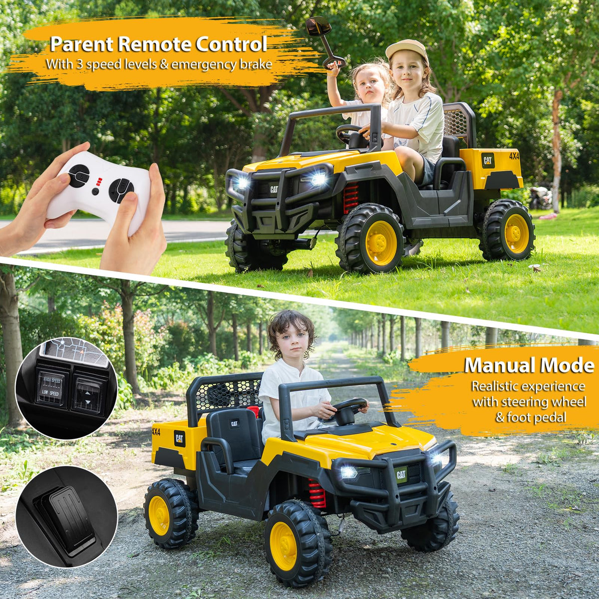 Yellow 24V Kids Ride on Dump Truck with Remote Control M826