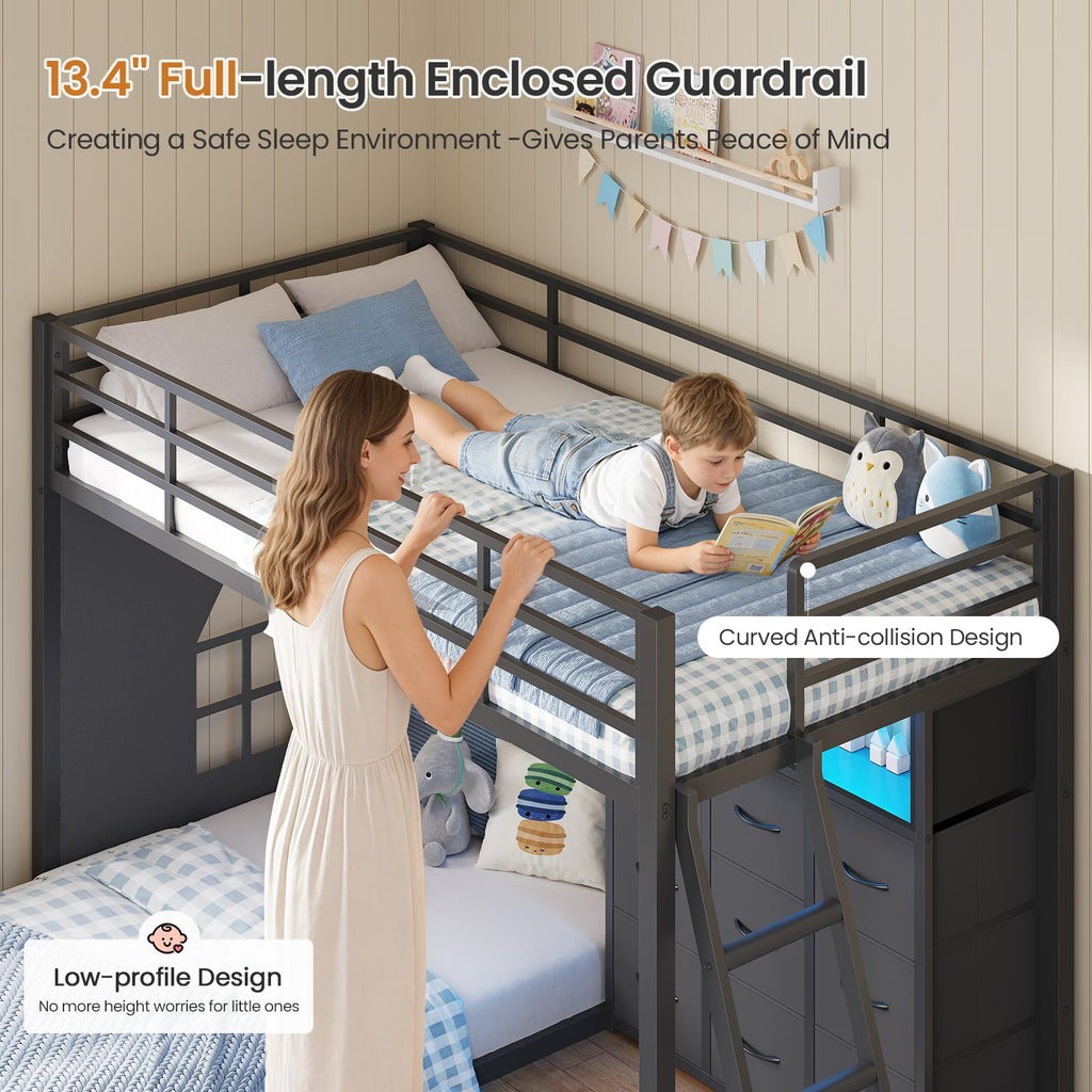 Twin Over Twin Bunk Bed with 9 Storage Drawers F890887