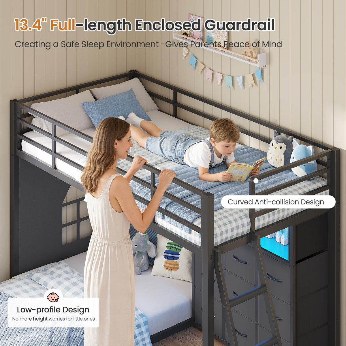 Twin Over Twin Bunk Bed with 9 Storage Drawers F890887