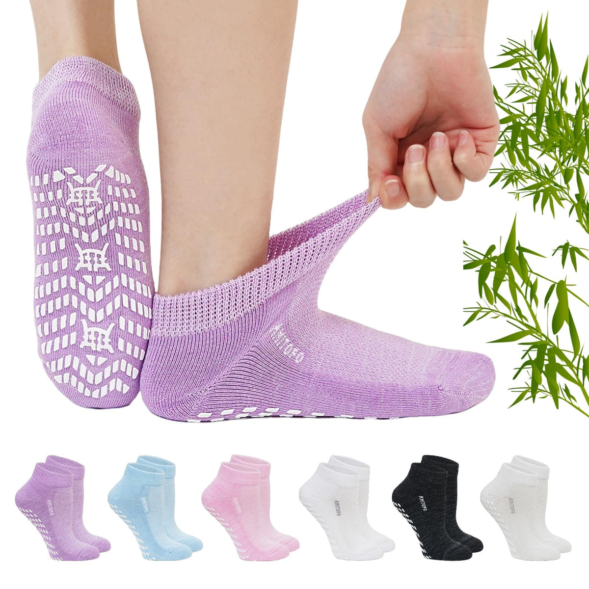 Diabetic Non-Slip Wide Cuff Bamboo Viscose Ankle Socks 6 pairs P28929