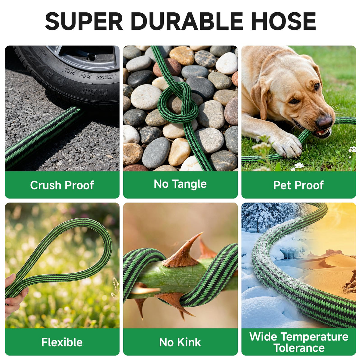 100FT Non-Expandable Kink-Free Garden Hose with Spray Nozzle I2639