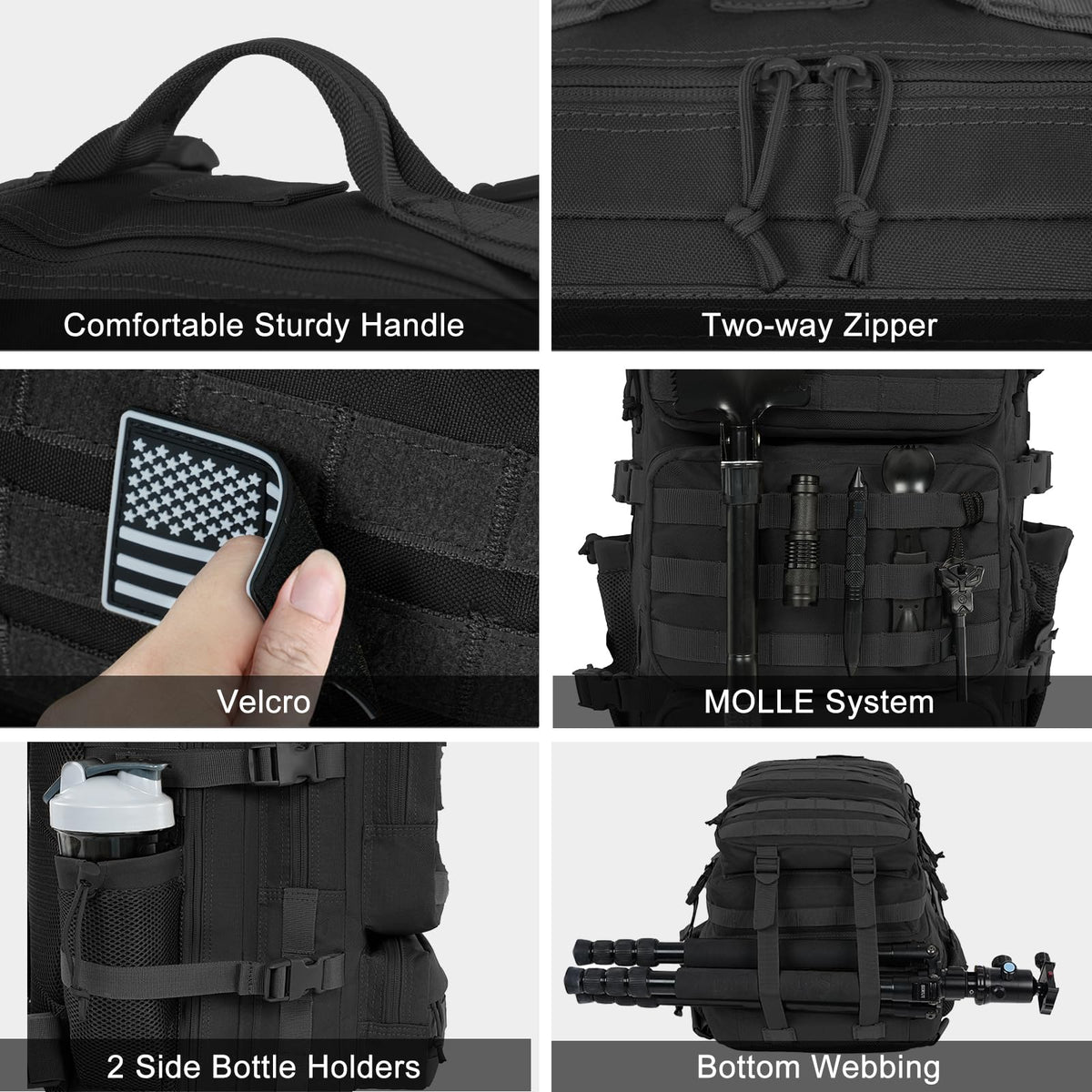 50L Military Tactical Backpack Black X689
