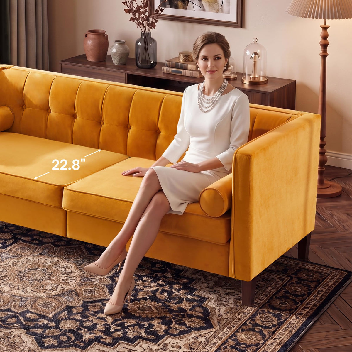 78" Velvet 3 Seater Sofa with Bolster Pillows I79193