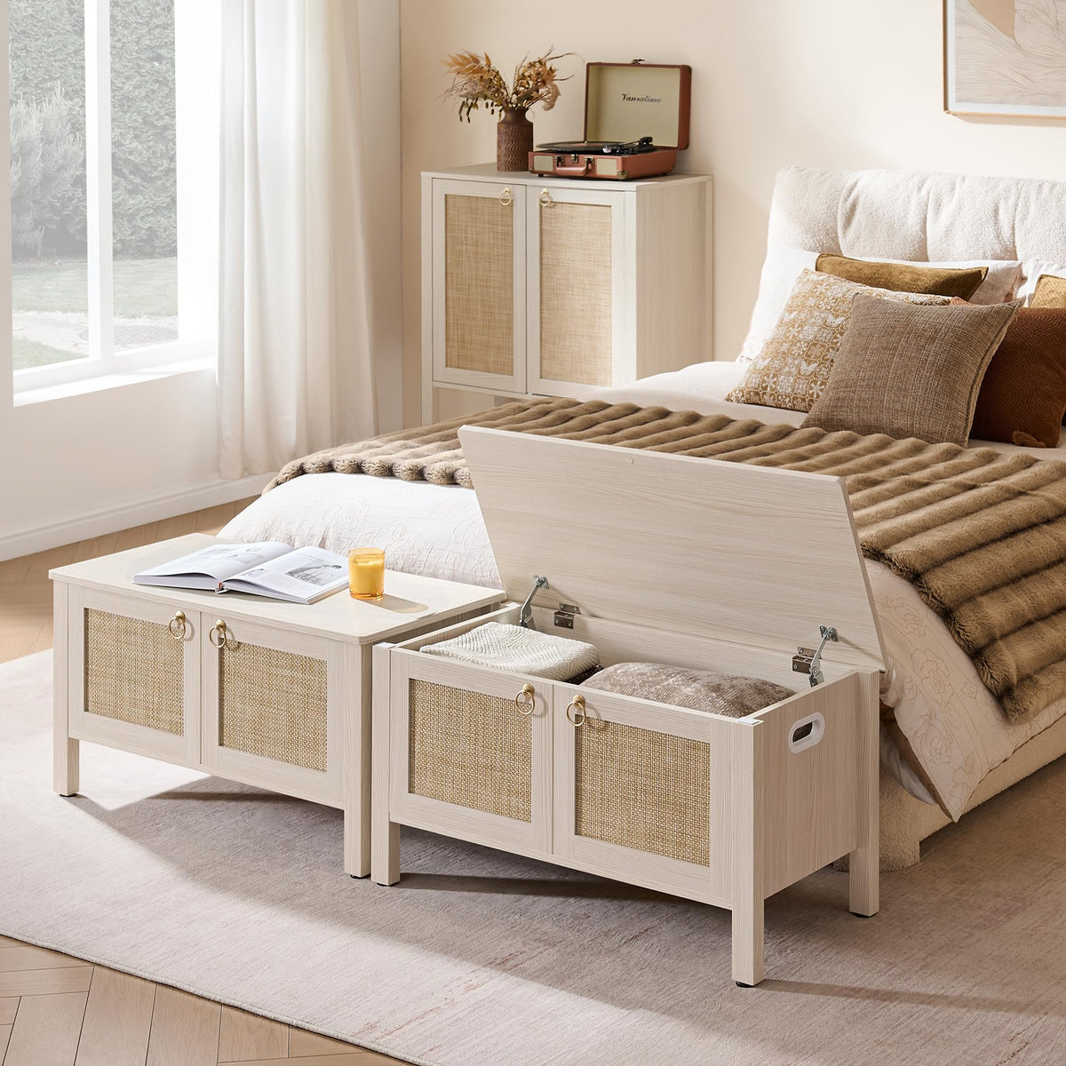 Rattan Storage Bench with 2 Safety Hinges C898