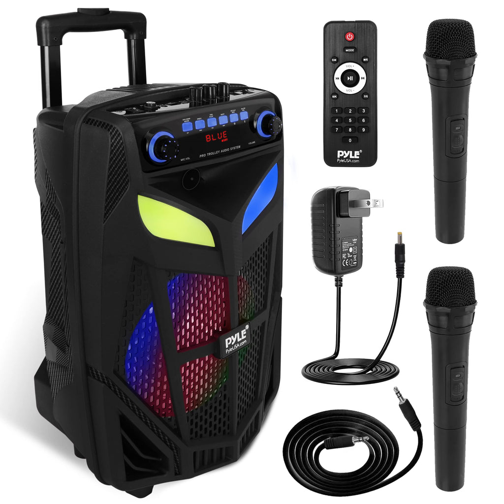 Portable Bluetooth PA Speaker System 600W 10” with 2 Wireless Microphones Q902