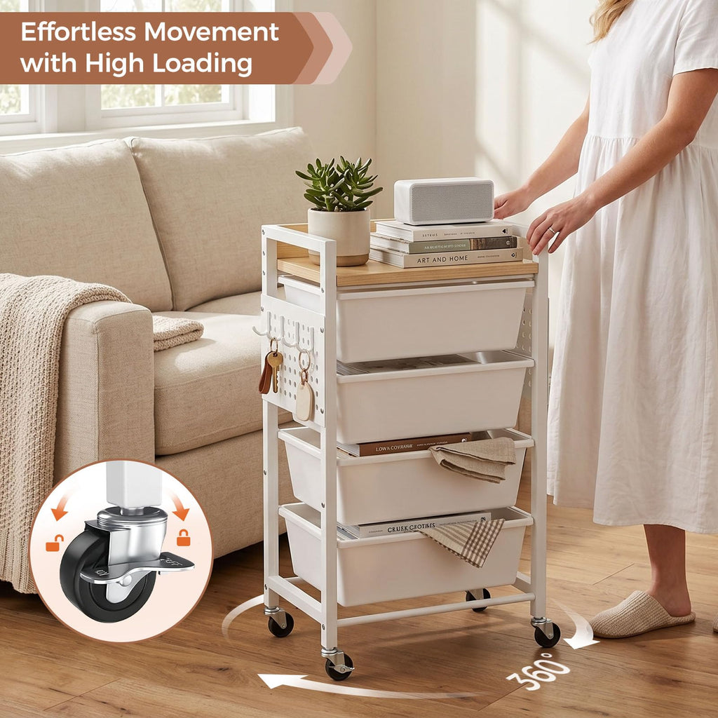 5 Tier Rolling Cart with Drawers, White E71930