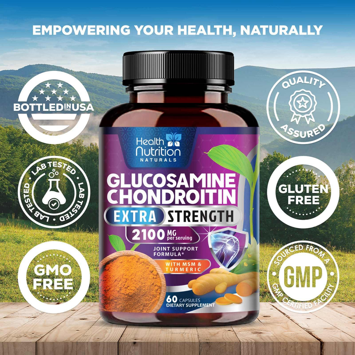 Glucosamine Chondroitin MSM Turmeric Boswellia 60 Capsules B614132
