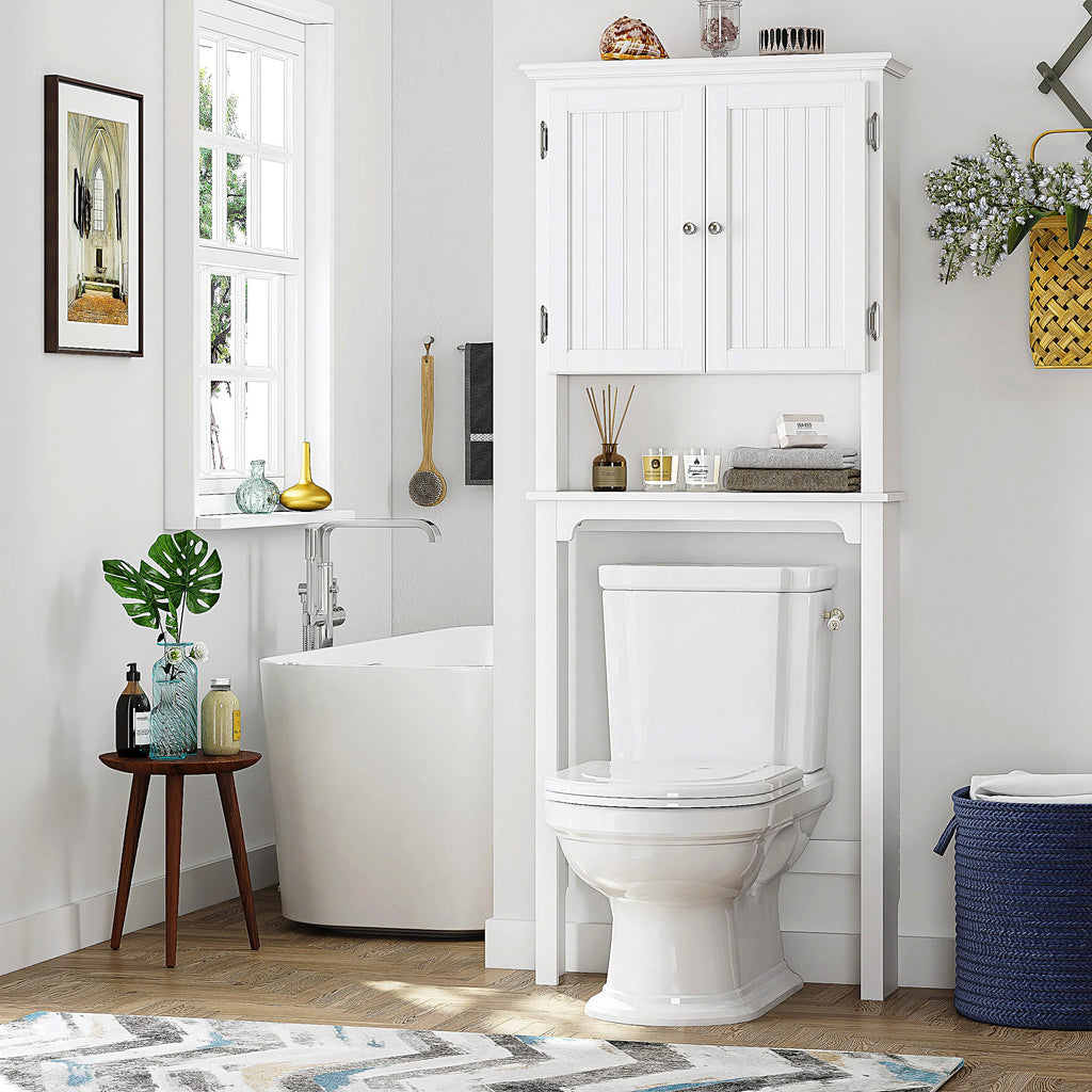 White Bathroom Storage Cabinet with Doors Q500901