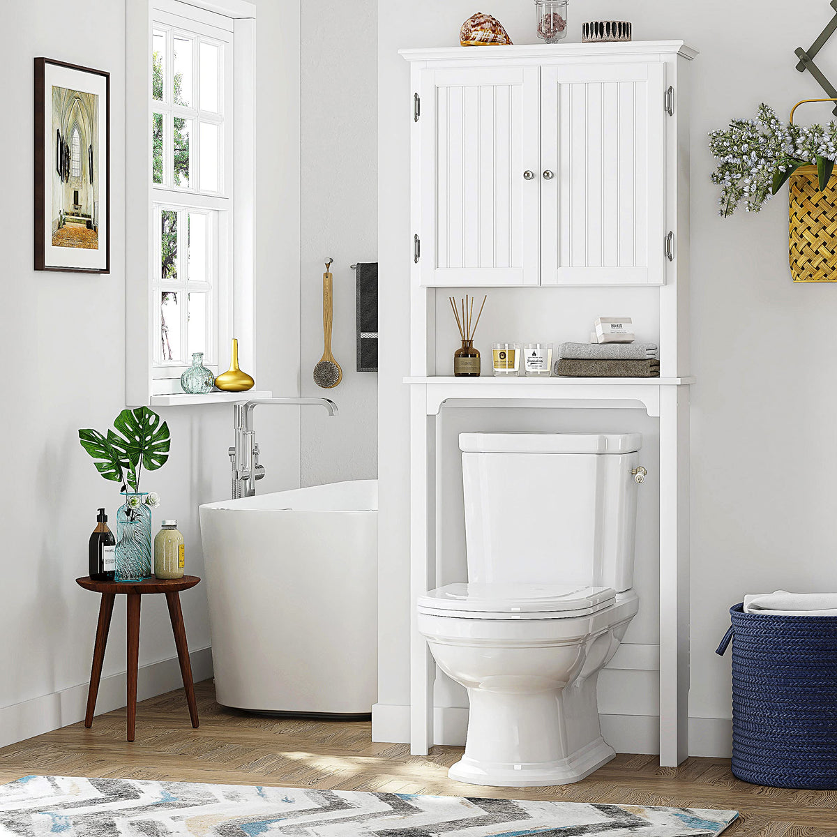 White Bathroom Storage Cabinet with Doors Q500901