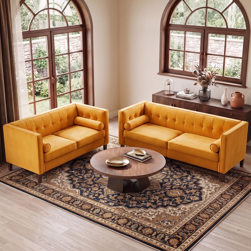 78" Velvet 3 Seater Sofa with Bolster Pillows I79193