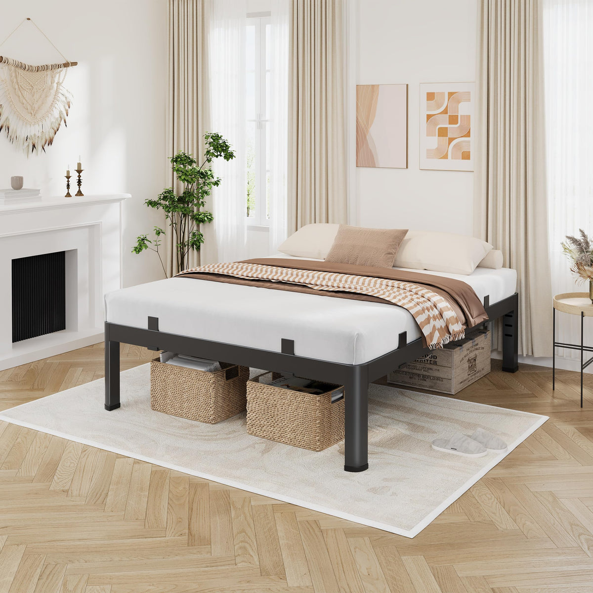 18 Inch Metal King Bed Frame with Steel Support V324