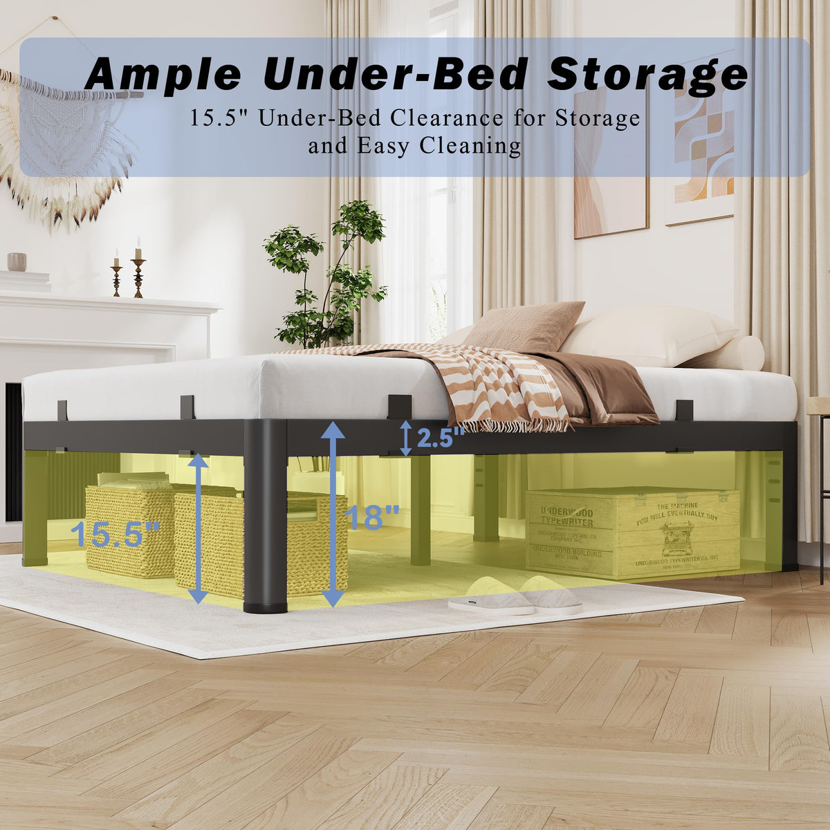 18 Inch Metal King Bed Frame with Steel Support V324