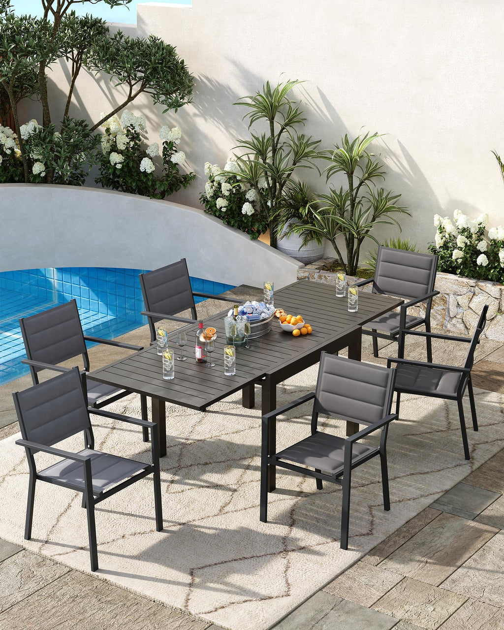 Aluminum Stackable Patio Dining Chairs Set of 2 Dark Grey E688