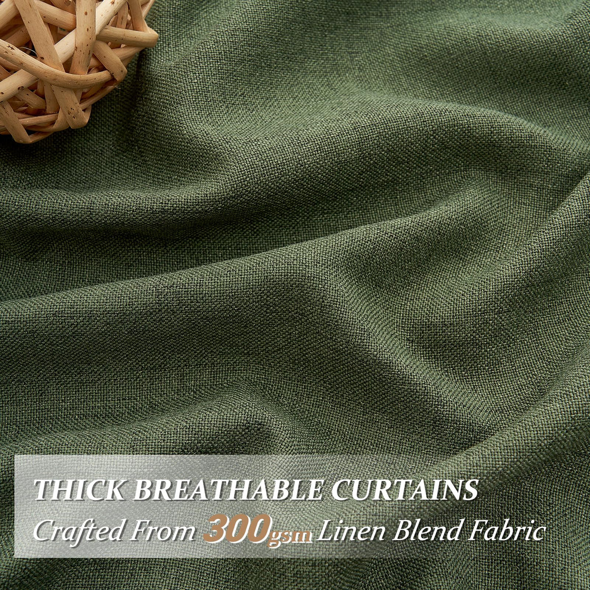Dark Green 96 Inches Long Thick Linen 2 Panels Set Curtains R9873