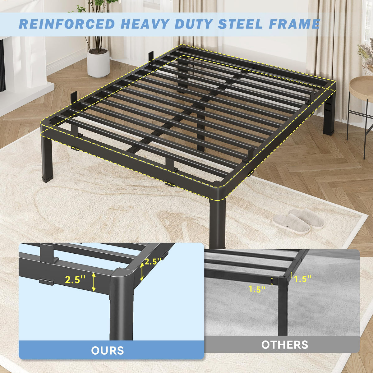 18 Inch Metal King Bed Frame with Steel Support V324