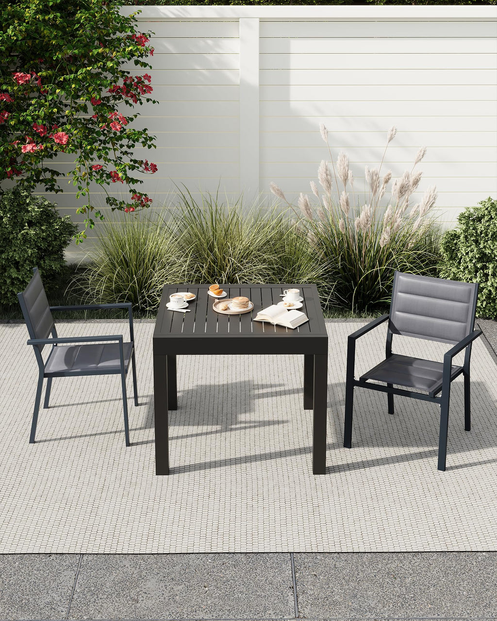 Aluminum Stackable Patio Dining Chairs Set of 2 Dark Grey E688