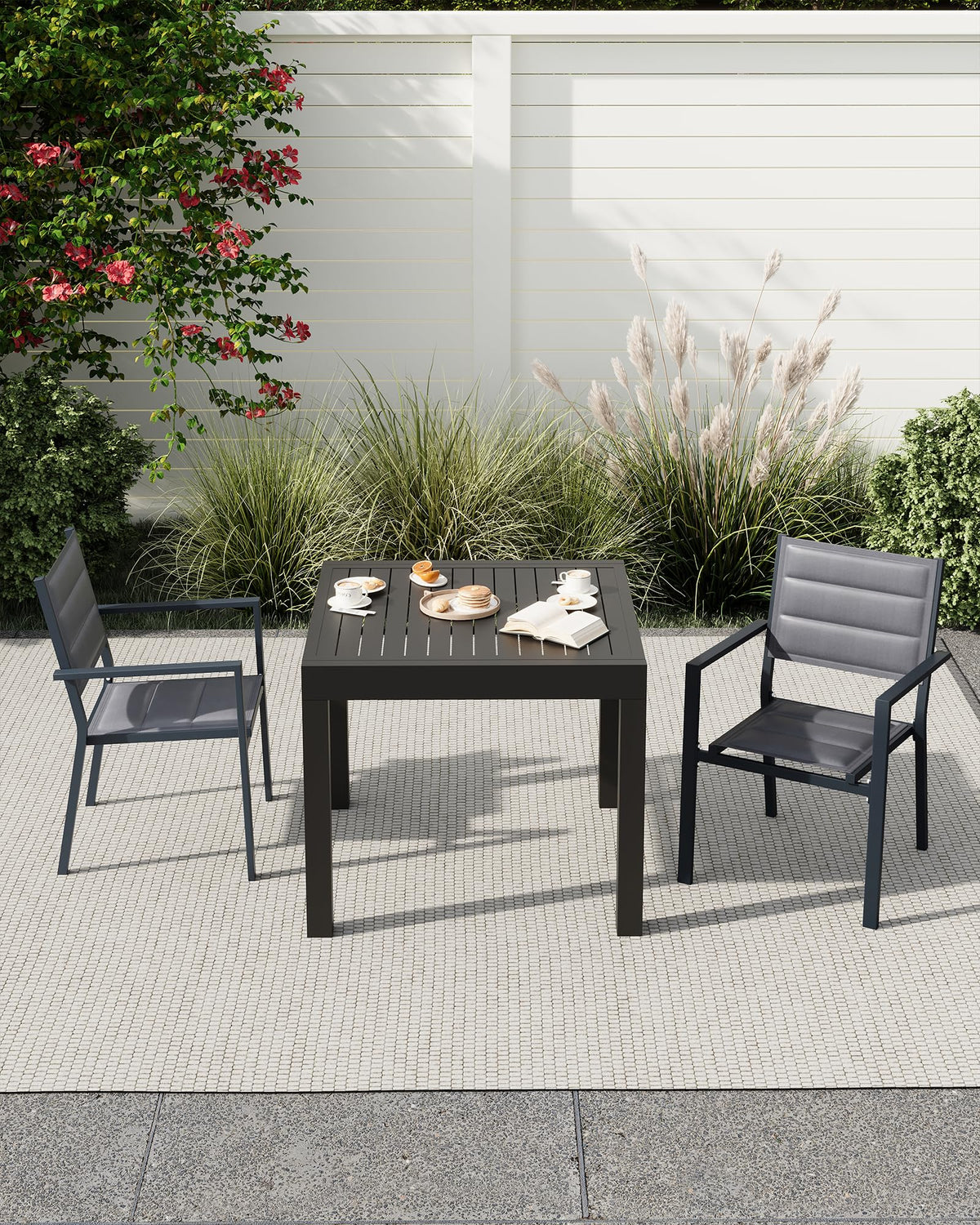 Aluminum Stackable Patio Dining Chairs Set of 2 Dark Grey E688