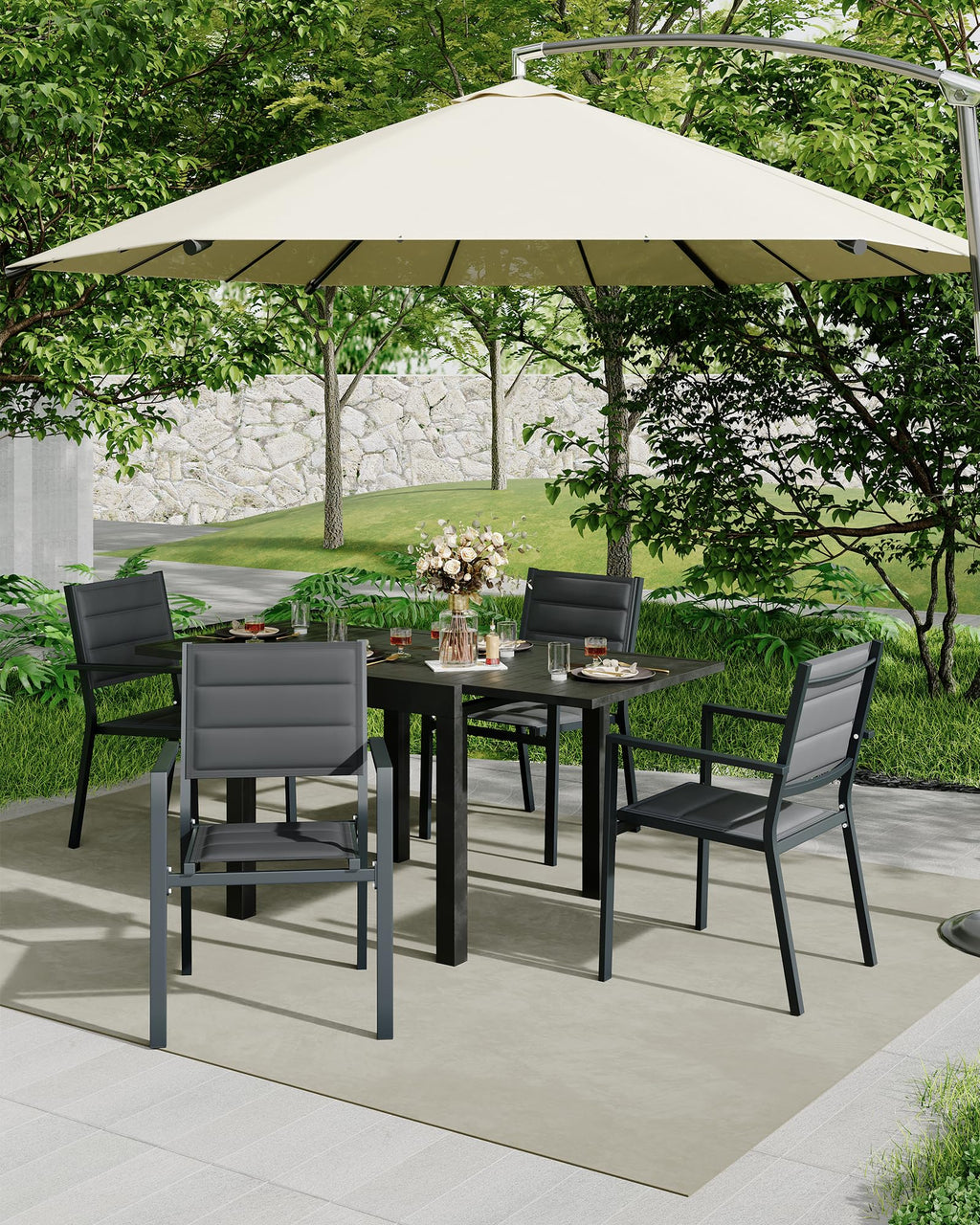 Aluminum Stackable Patio Dining Chairs Set of 2 Dark Grey E688