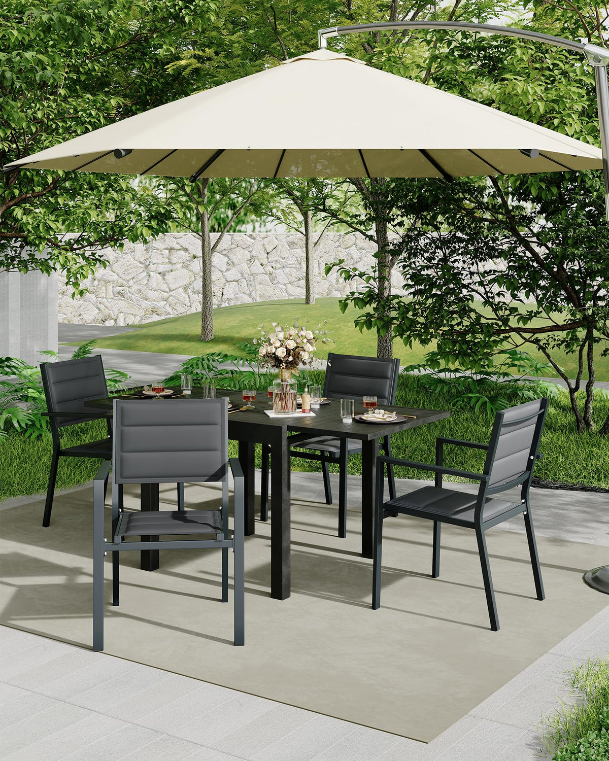 Aluminum Stackable Patio Dining Chairs Set of 2 Dark Grey E688