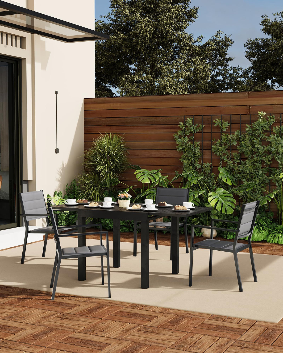 Aluminum Stackable Patio Dining Chairs Set of 2 Dark Grey E688