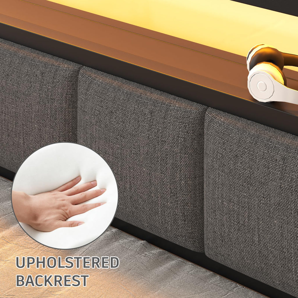 Light Grey Full Size Bed Frame with LED Lights and Charging Station A66334