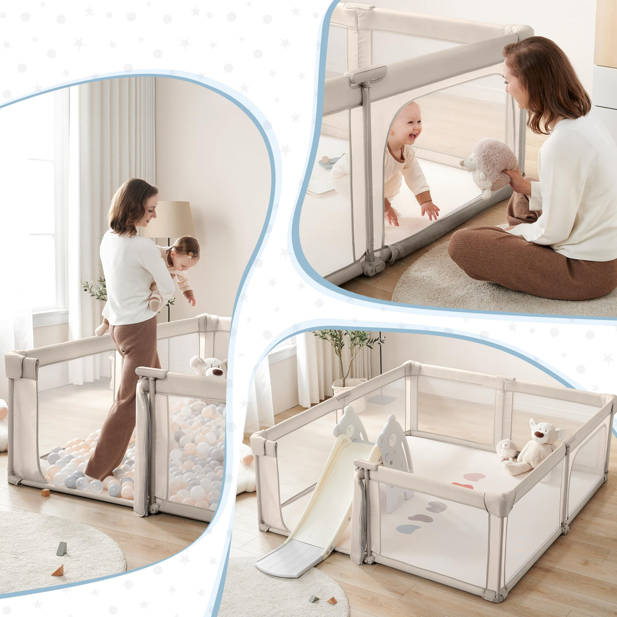 Light Khaki Foldable Baby Playpen J624767