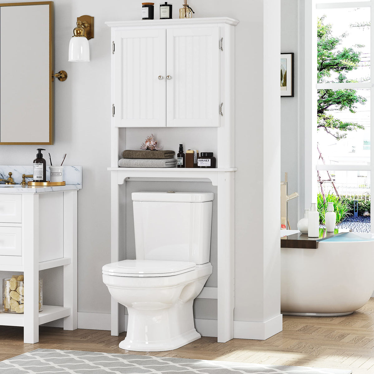 White Bathroom Storage Cabinet with Doors Q500901