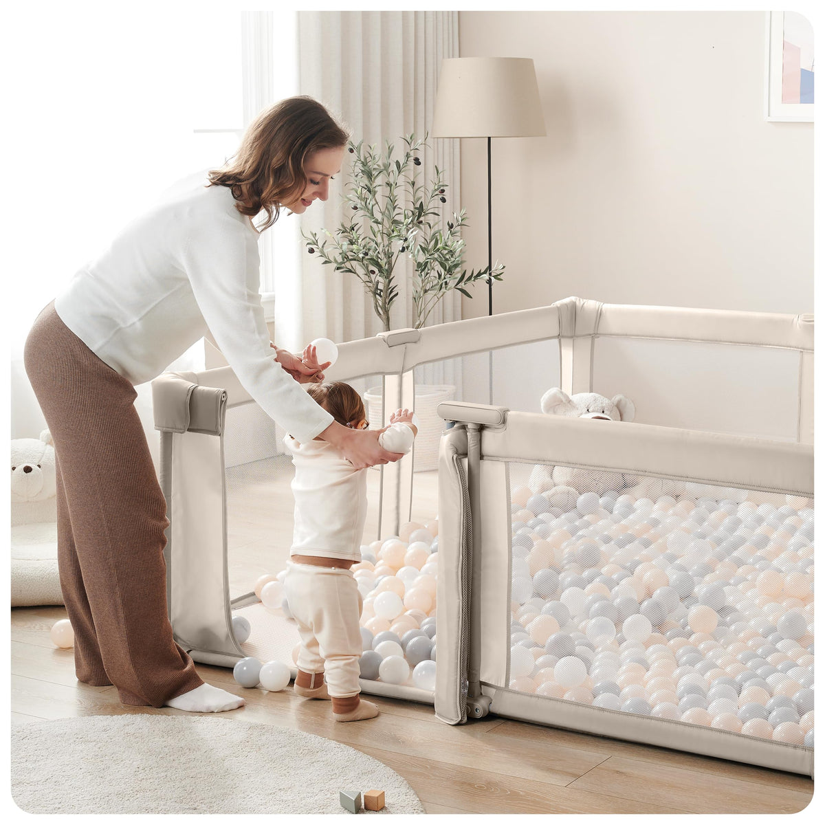 Light Khaki Foldable Baby Playpen J624767